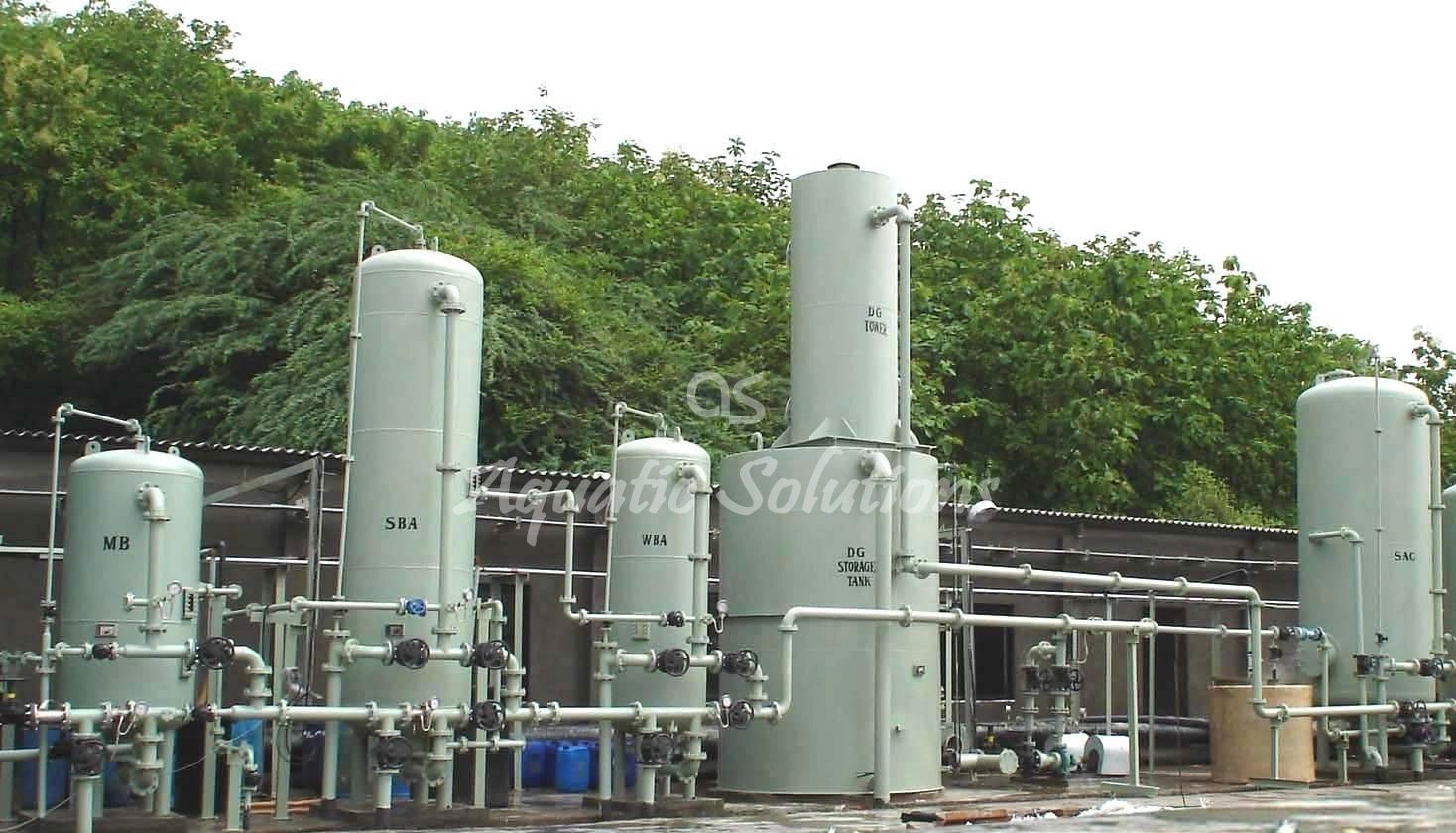 DM Plant facility showing MB, SBA, WBA, DG storage tanks, SAC, and OS Liquid Solutions infrastructure